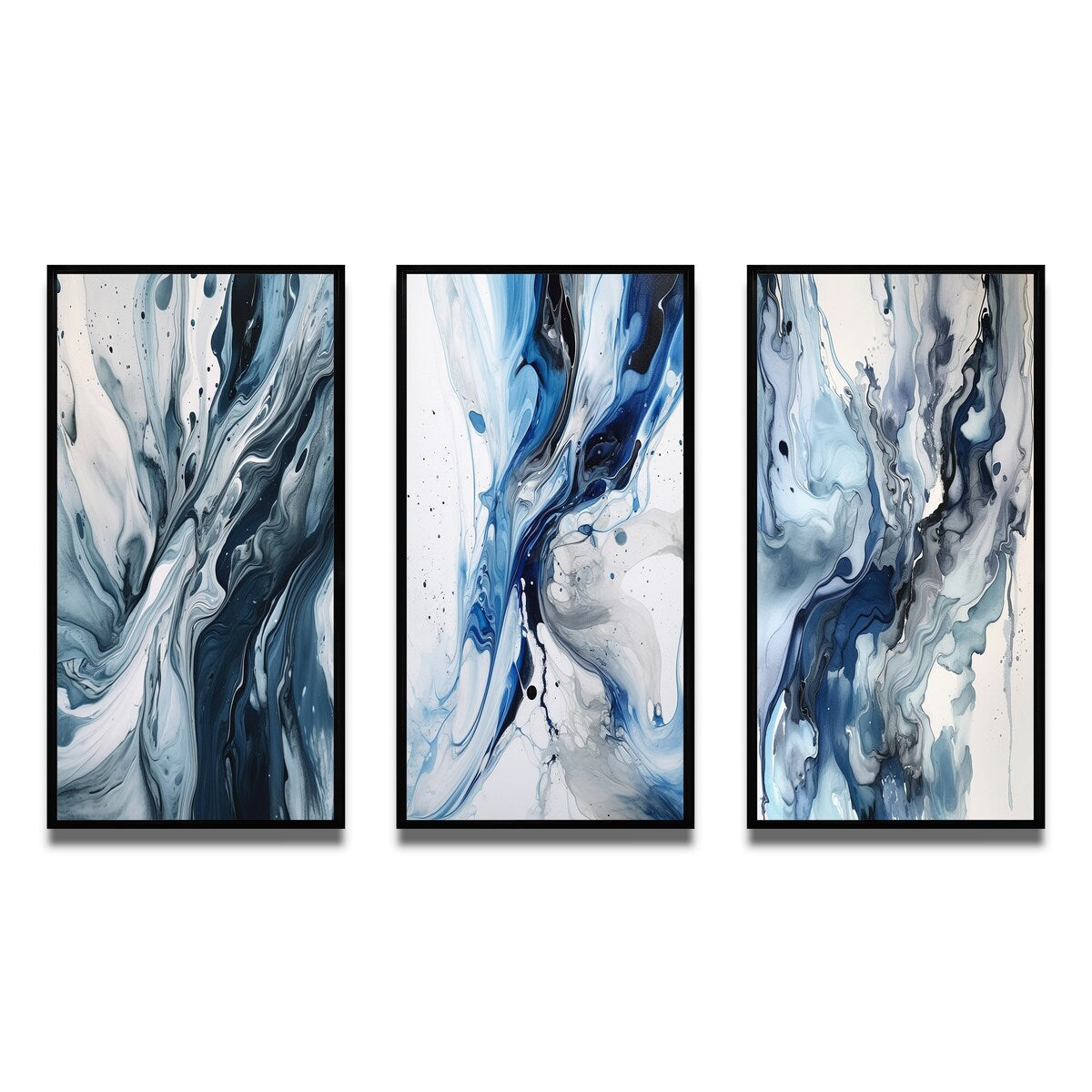 Designart Blue And Grey Ethereal Elixir III Abstract Framed Wall Art Set Of 3 Frame Canvas Set For Living Room Decor