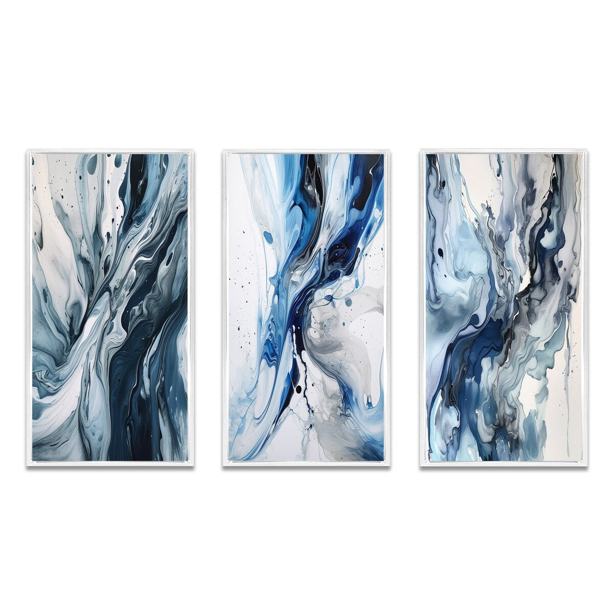 Designart Blue And Grey Ethereal Elixir III Abstract Framed Wall Art Set Of 3 Frame Canvas Set For Living Room Decor
