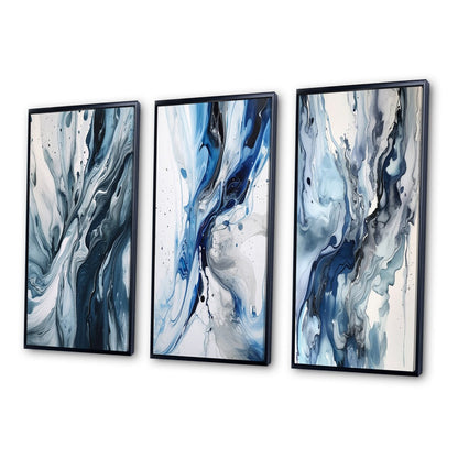 Designart Blue And Grey Ethereal Elixir III Abstract Framed Wall Art Set Of 3 Frame Canvas Set For Living Room Decor