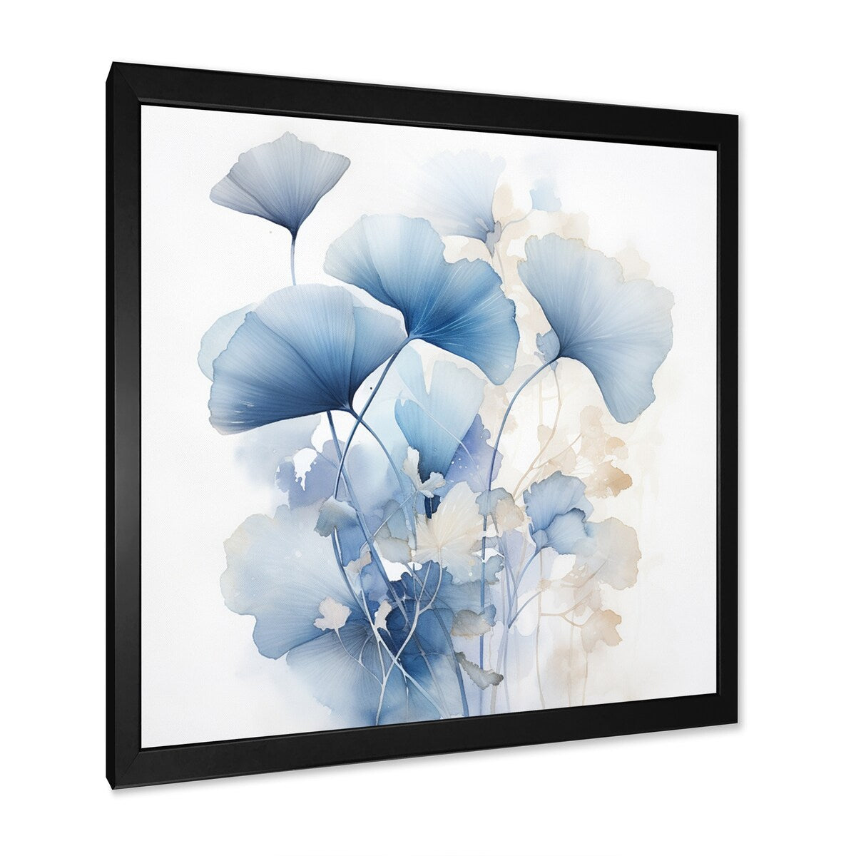Designart Delicate Blue Ginko Leaves On White Watercolor Leaves Framed Wall Art Living Room