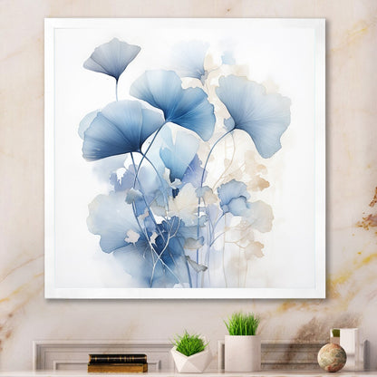Designart Delicate Blue Ginko Leaves On White Watercolor Leaves Framed Wall Art Living Room