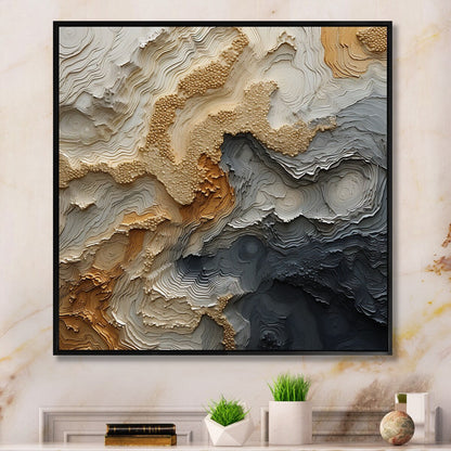 Designart Gold And Beige River Spiral Abstract Painting Framed Canvas Wall Art