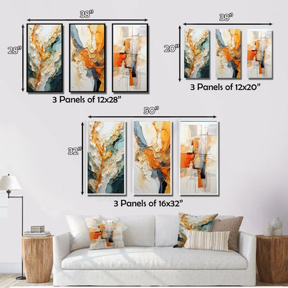 Designart Orange White Line Art Organic Abstraction Abstract Framed Wall Art Set Of 3 For Living Room Decor