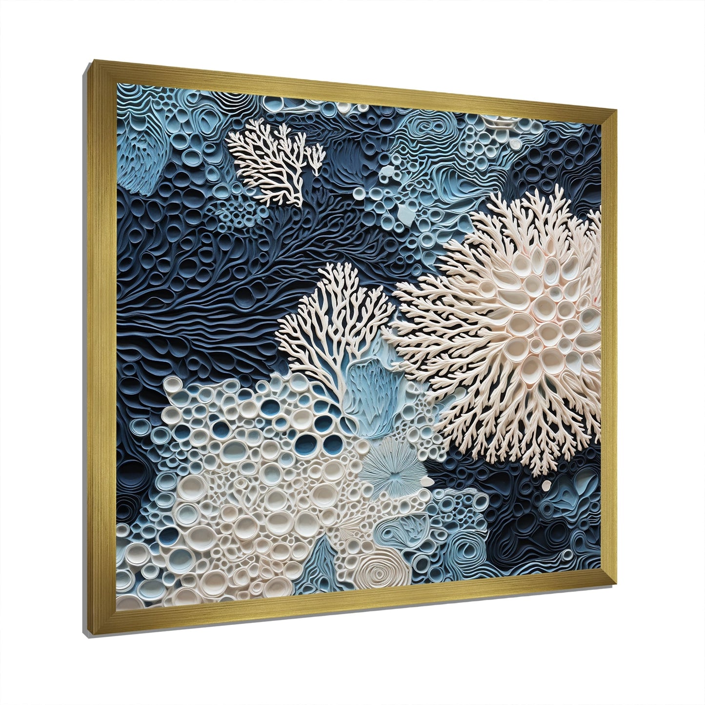Designart Under Water Blue And White Corals Collage Coastal Framed Canvas Wall Art