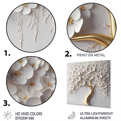 Designart White Orchid Tree Garden Of Branches VIII Tree Floral Metal Round Wall Art Print On Metal