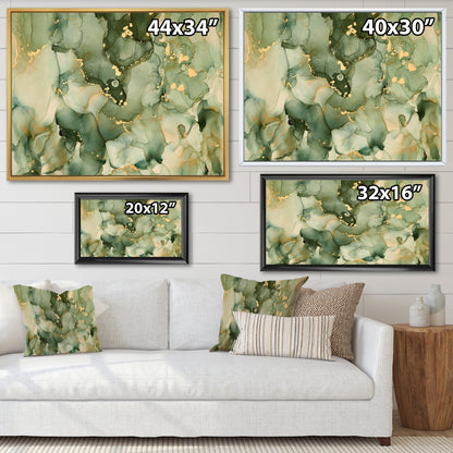 Designart Green Luxury Abstract Fluid Art I Modern Framed Canvas Wall Art Print