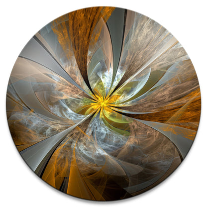 Designart 'Symmetrical Yellow Fractal Flower' Digital Art Circle Metal Artwork