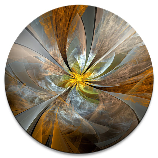Designart 'Symmetrical Yellow Fractal Flower' Digital Art Circle Metal Artwork
