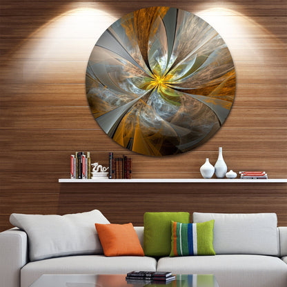 Designart 'Symmetrical Yellow Fractal Flower' Digital Art Circle Metal Artwork
