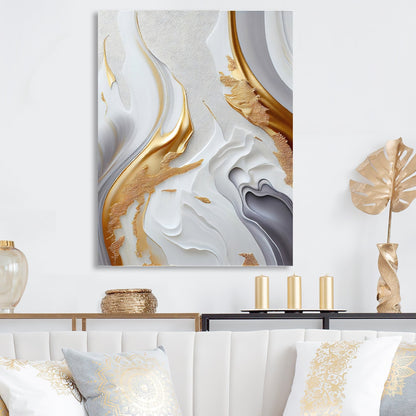 Designart 'White And Gold Marble Abstract I' Modern Canvas Wall Art