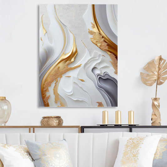 Designart 'White And Gold Marble Abstract I' Modern Canvas Wall Art