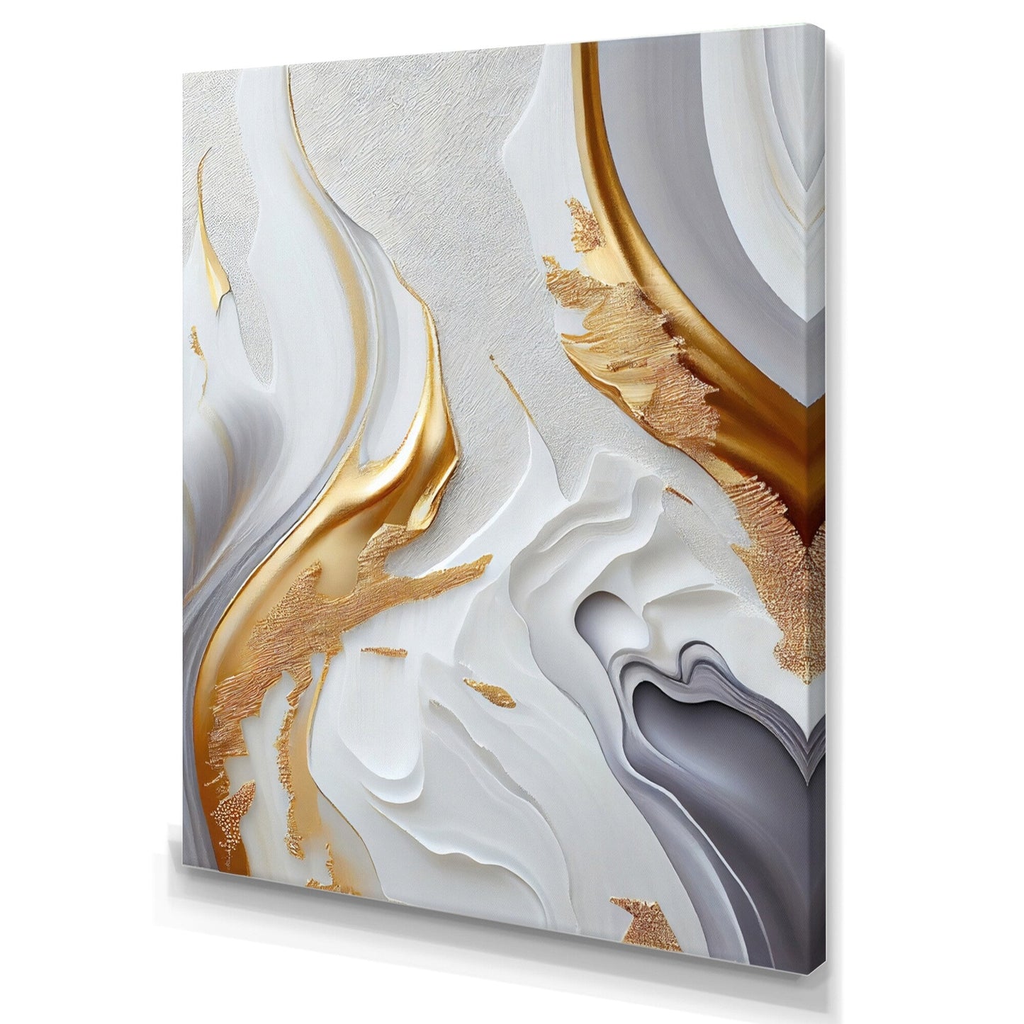 Designart 'White And Gold Marble Abstract I' Modern Canvas Wall Art