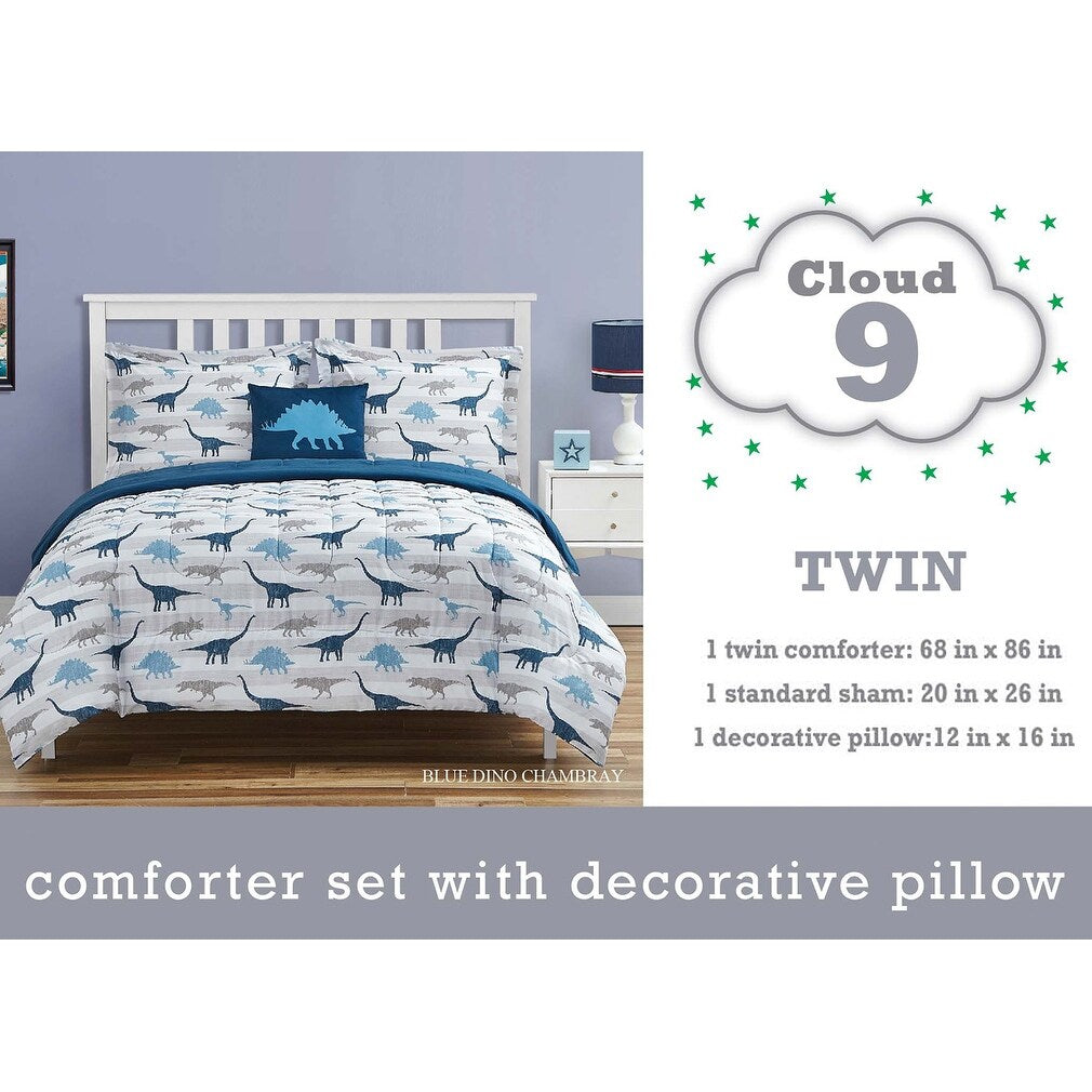 Dinosaur Chambray Navy/Blue/Gray Soft Microfiber Comforter Set