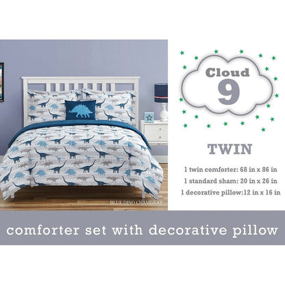 Dinosaur Chambray Navy/Blue/Gray Soft Microfiber Comforter Set