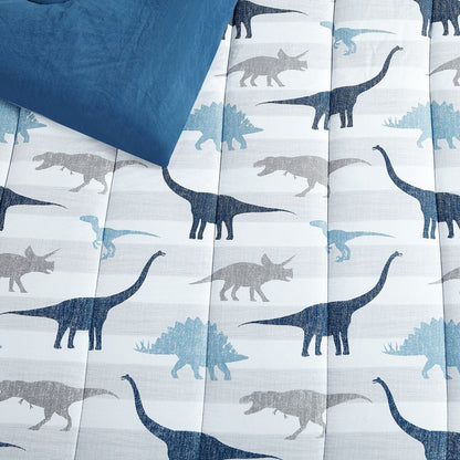 Dinosaur Chambray Navy/Blue/Gray Soft Microfiber Comforter Set