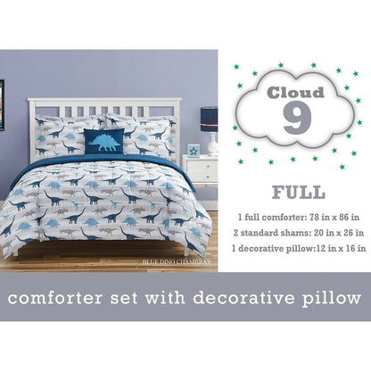 Dinosaur Chambray Navy/Blue/Gray Soft Microfiber Comforter Set