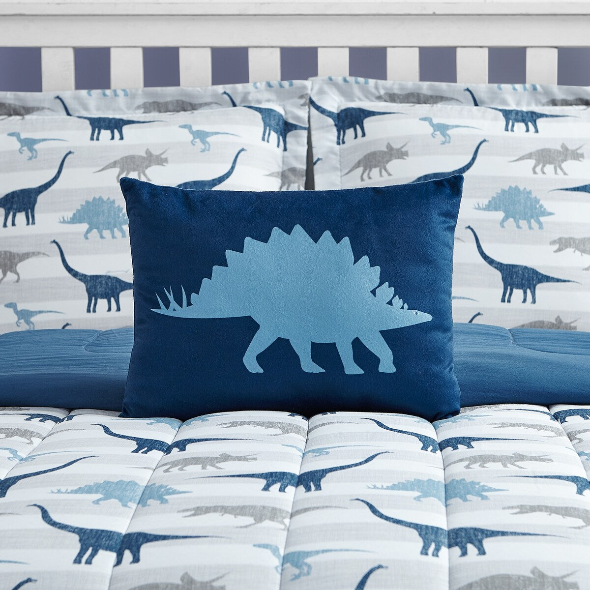 Dinosaur Chambray Navy/Blue/Gray Soft Microfiber Comforter Set