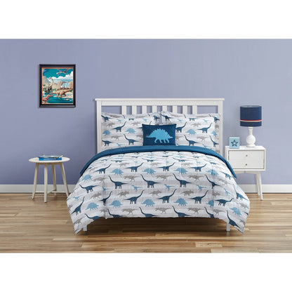 Dinosaur Chambray Navy/Blue/Gray Soft Microfiber Comforter Set