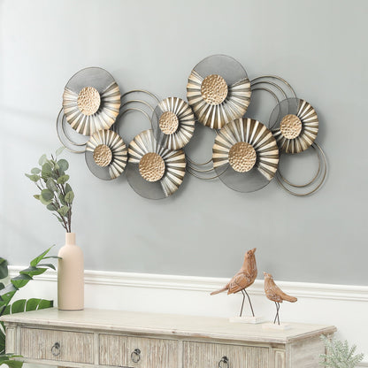 Distressed Grey and Gold Metal Modern Flower Wall Decor