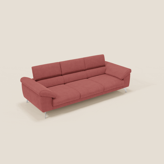 Donatello divano con 3 sedute allungabili braccioli contenitore e poggiatesta reclinabili in tessuto smacchiabile T23 rosso ciliegia