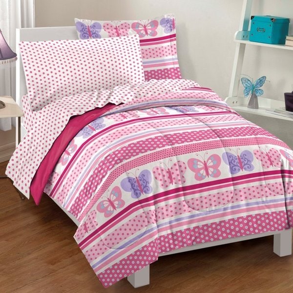 Dream Factory Butterfly Dots Pink 7-piece Bed in a Bag with Sheet Set