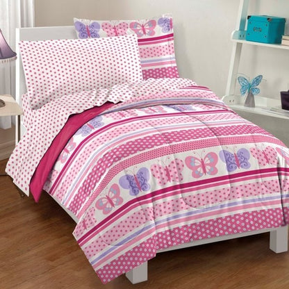Dream Factory Butterfly Dots Pink 7-piece Bed in a Bag with Sheet Set