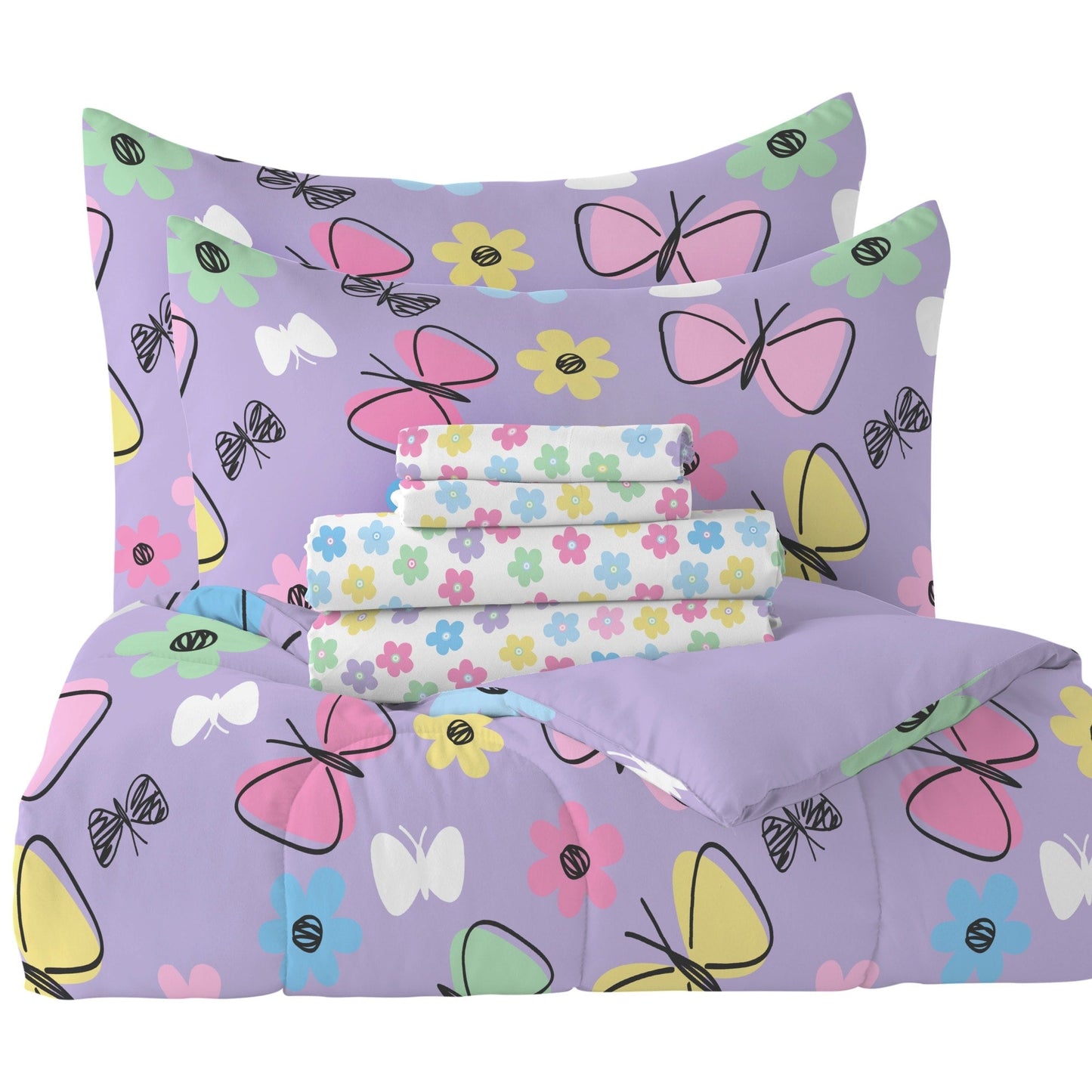 Dream Factory Sweet Butterfly 7-piece Bed in a Bag with Sheet Set