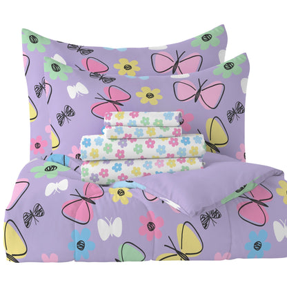 Dream Factory Sweet Butterfly 7-piece Bed in a Bag with Sheet Set