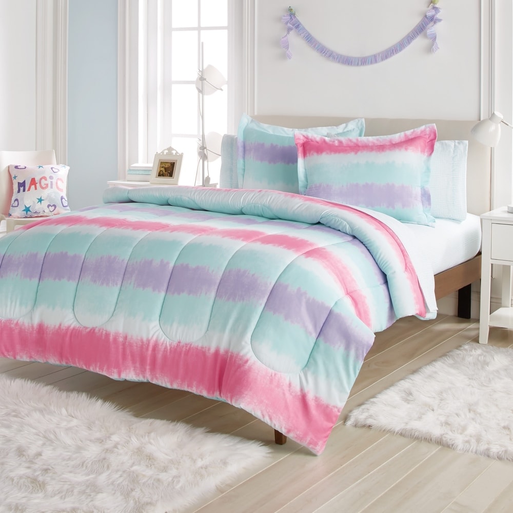 Dream Factory Tie Dye Stripe Microfiber Bed in a Bag with Sheet Set