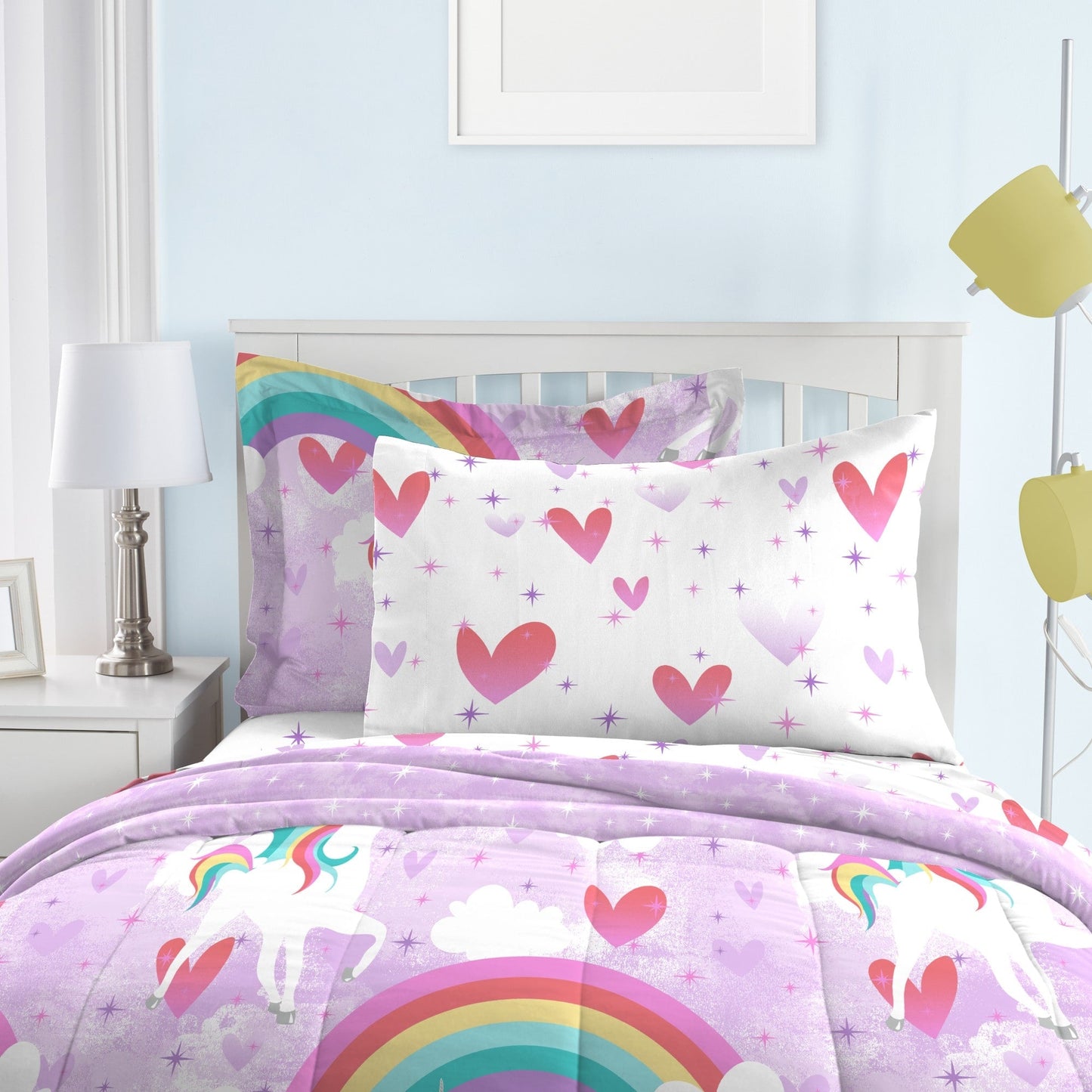Dream Factory Unicorn Rainbow 7-piece Microfiber Bed in a Bag with Sheet Set
