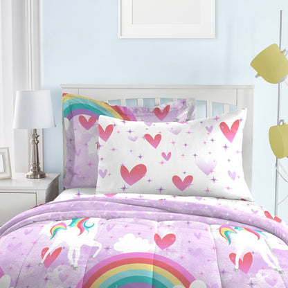 Dream Factory Unicorn Rainbow 7-piece Microfiber Bed in a Bag with Sheet Set