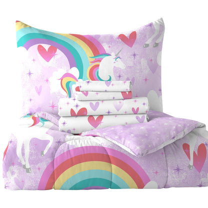 Dream Factory Unicorn Rainbow 7-piece Microfiber Bed in a Bag with Sheet Set
