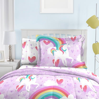 Dream Factory Unicorn Rainbow 7-piece Microfiber Bed in a Bag with Sheet Set