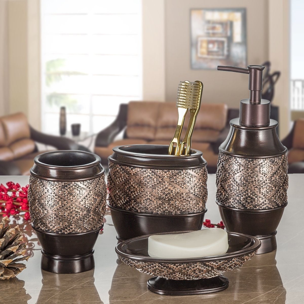 Creative Scents Dublin Brown Bathroom Accessories Set - 6-Piece