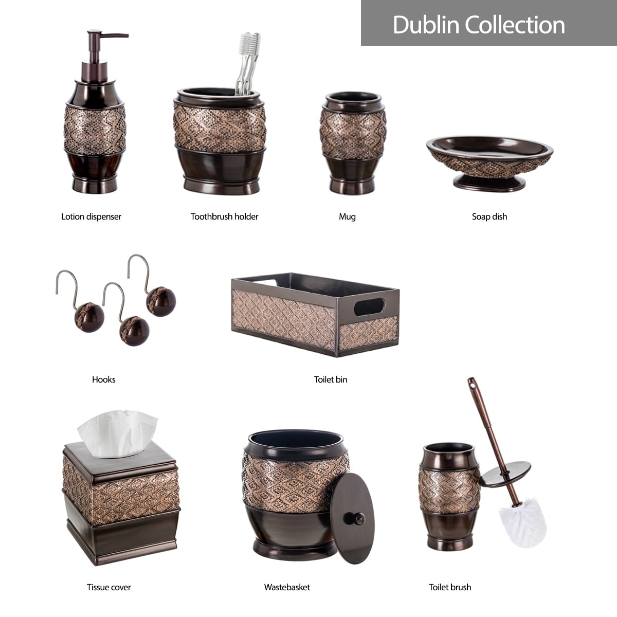 Creative Scents Dublin Brown Bathroom Accessories Set - 6-Piece