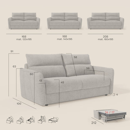 Elios Divano letto con morbidi cuscini spalliera in tessuto smacchiabile T24 beige