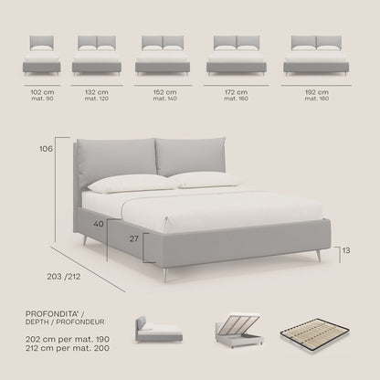 Elsa letto imbottito con vano contenitore in tessuto smacchiabile T05 beige 