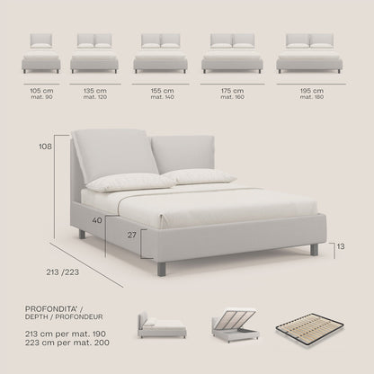 Emma letto contenitore con cuscini mobili in microfibra smacchiabile T11 blu 