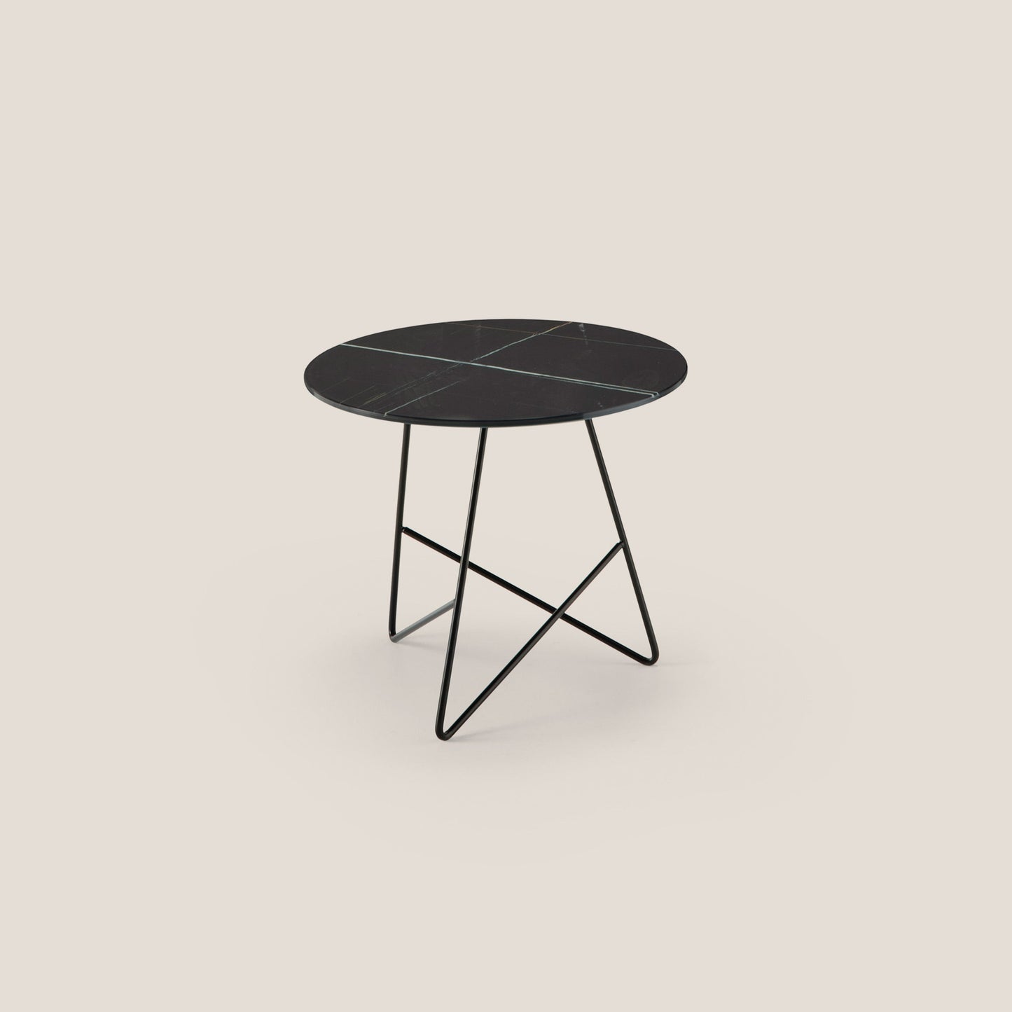 Ermione tavolino rotondo da salotto con piano in vetro marmo sahara black h44 nero