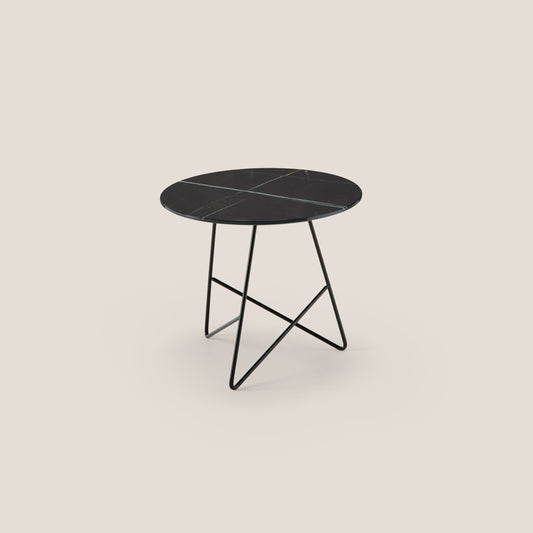Ermione tavolino rotondo da salotto con piano in vetro marmo sahara black h44 nero
