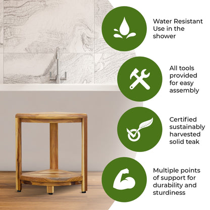 EcoDecors, Corner Teak Wood Shelf, Shower Shaving Footrest, Teak Stool For Inside Shower, 18-Inches