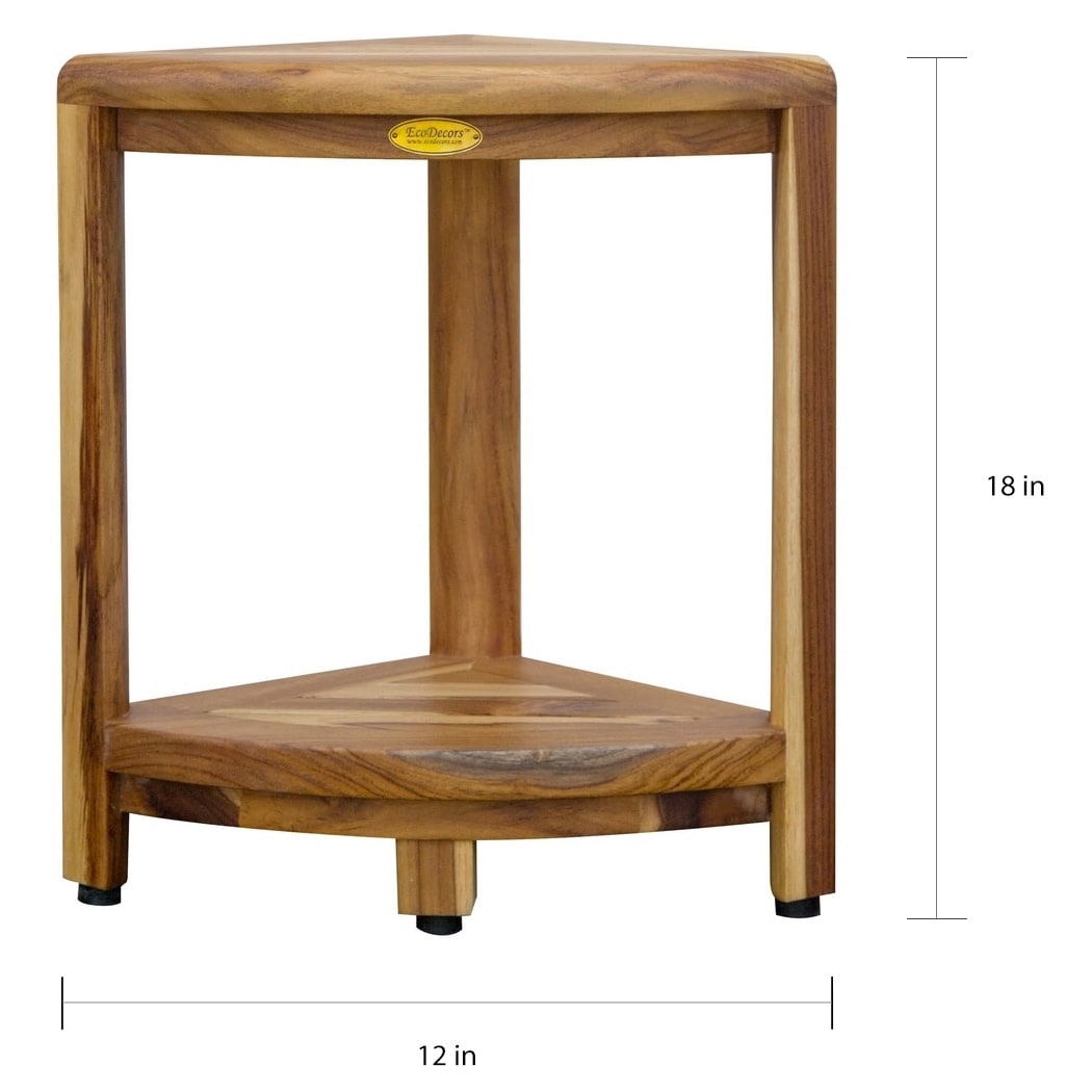 EcoDecors, Corner Teak Wood Shelf, Shower Shaving Footrest, Teak Stool For Inside Shower, 18-Inches