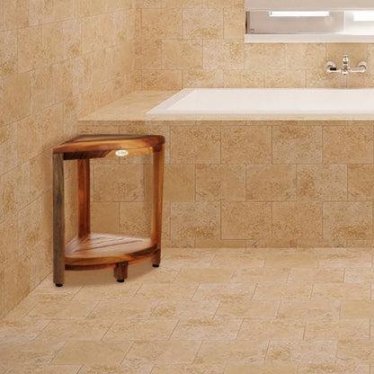 EcoDecors, Corner Teak Wood Shelf, Shower Shaving Footrest, Teak Stool For Inside Shower, 18-Inches