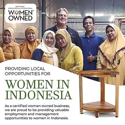 EcoDecors, Corner Teak Wood Shelf, Shower Shaving Footrest, Teak Stool For Inside Shower, 18-Inches