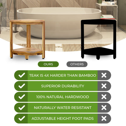 EcoDecors, Corner Teak Wood Shelf, Shower Shaving Footrest, Teak Stool For Inside Shower, 18-Inches