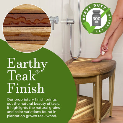 EcoDecors, Snazzy Corner, Teak Shower Bench, Teak Shower Stool, Corner Shower Stool, Teak Corner Shower Bench, With Shelf