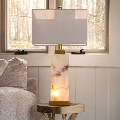 Eloise 27.5 Alabaster LED Table Lamp, White/Gold Leaf by JONATHAN Y