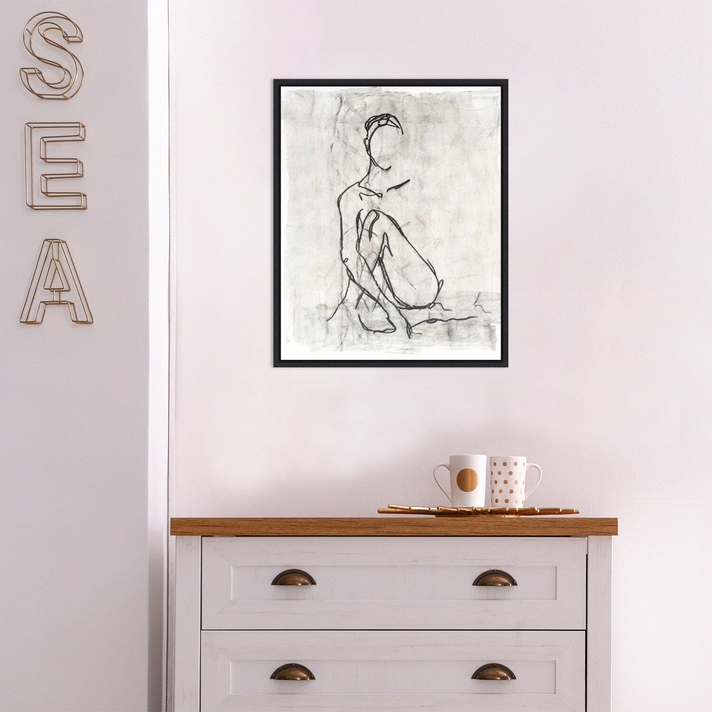 Embellished Nude Contour Sketch II by Ethan Harper Framed Canvas Wall Art Print