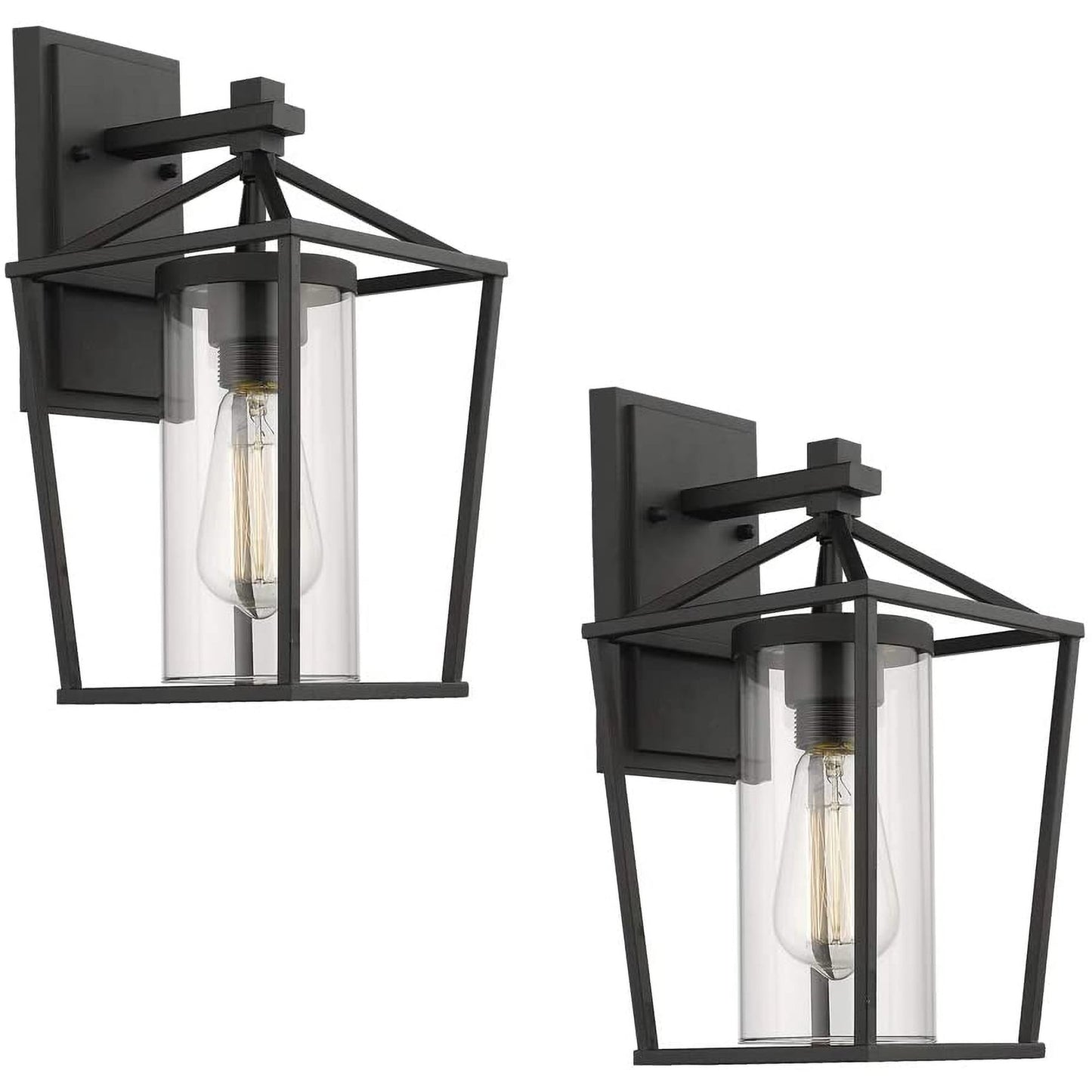 Black Metal/ Glass Outdoor Sconce Lantern Light Set of 2