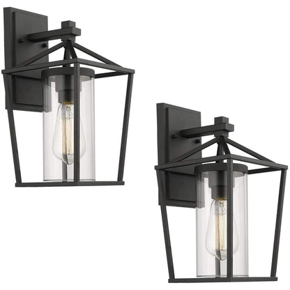 Black Metal/ Glass Outdoor Sconce Lantern Light Set of 2